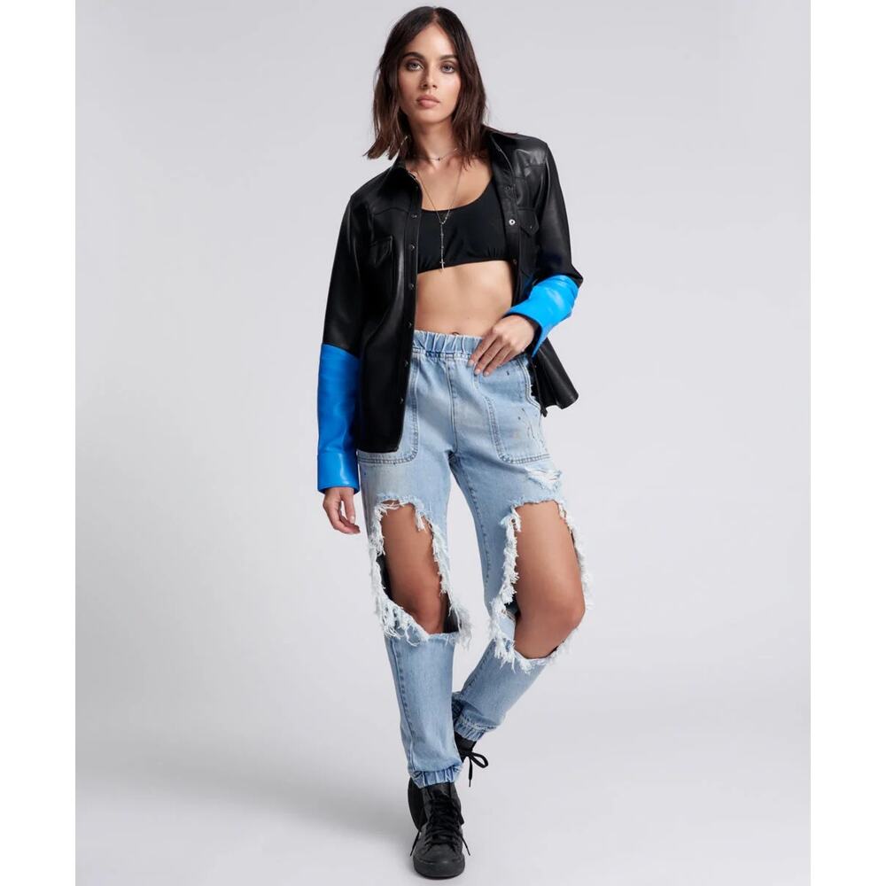 ONE TEASPOON NWT Trackers Mid Waist Jogger Jeans -Fleetwood Artiste Sx:L Ret$170